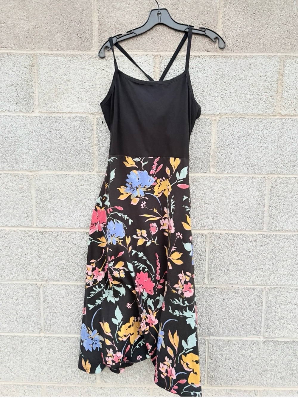 Pact Large Fit & Flare MIDI Dress Black Top Floral Bottom Midnight Garden Floral